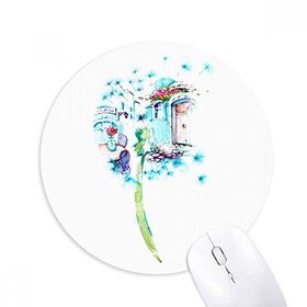 Dıythinker Karahindiba Kabin Masa Vazosu Suluboya Boyama Baskılı Yuvarlak Kaymaz Kauçuk Mouse Pad