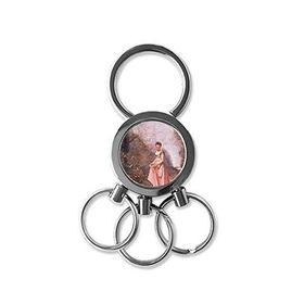 Dıythinker Karakter Yağlı Boya Ağaç Taş Kız Pembe Elbise İllüstrasyon Desen Metal Anahtarlık