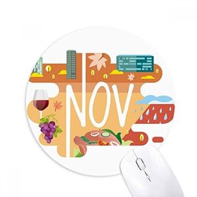 Dıythinker Kasım Aylık Sezon İllüstrasyon Baskılı Yuvarlak Kaymaz Kauçuk Mouse Pad