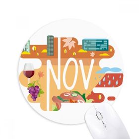 Dıythinker Kasım Aylık Sezon İllüstrasyon Baskılı Yuvarlak Kaymaz Kauçuk Mouse Pad