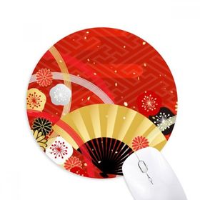 Dıythinker Katlanır Fan Sakura Desenli Geometri Baskılı Yuvarlak Kaymaz Kauçuk Mouse Pad