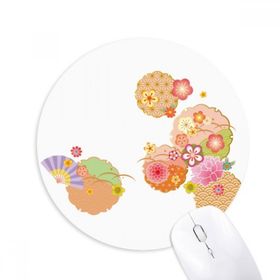 Dıythinker Katlanır Fan Sakura Desenli Geometri Baskılı Yuvarlak Kaymaz Kauçuk Mouse Pad
