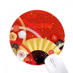 Dıythinker Katlanır Fan Sakura Desenli Geometri Baskılı Yuvarlak Kaymaz Kauçuk Mouse Pad