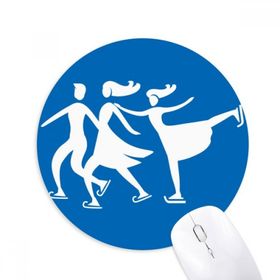Dıythinker Kayak Kış Spor Mavi Siluet Desenli Baskılı Yuvarlak Kaymaz Kauçuk Mouse Pad