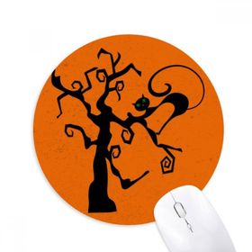 Dıythinker Kedi Ağacı Cadılar Bayramı Yadigarlar Turuncu Baskılı Yuvarlak Kaymaz Kauçuk Mouse Pad