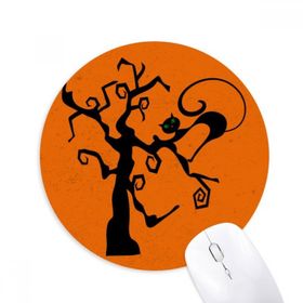 Dıythinker Kedi Ağacı Cadılar Bayramı Yadigarlar Turuncu Baskılı Yuvarlak Kaymaz Kauçuk Mouse Pad