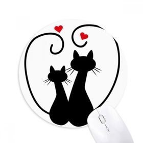 Dıythinker Kedi Severler Sihouette Hayvan Sevgililer Günü Baskılı Yuvarlak Kaymaz Kauçuk Mouse Pad