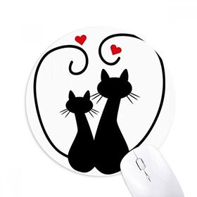 Dıythinker Kedi Severler Sihouette Hayvan Sevgililer Günü Baskılı Yuvarlak Kaymaz Kauçuk Mouse Pad