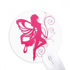 Dıythinker Kelebek Pembe Kanatlı Güzel Melek Baskılı Yuvarlak Kaymaz Kauçuk Mouse Pad