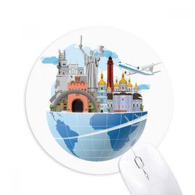 Dıythinker Kent Simgesi Seyahat Ukrayna Uçakta Baskılı Yuvarlak Kaymaz Kauçuk Mouse Pad