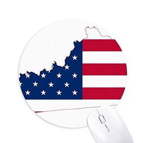 Dıythinker Kentucky ABD Haritası Yıldızlar Çizgili Bayrak Şekli Baskılı Yuvarlak Kaymaz Kauçuk Mouse Pad