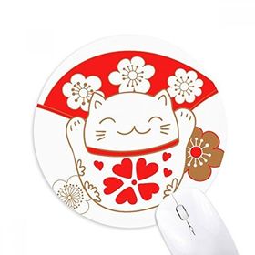 Dıythinker Kiraz Çiçekleri Şanslı Şans Kedi Japon Baskılı Yuvarlak Kaymaz Kauçuk Mouse Pad