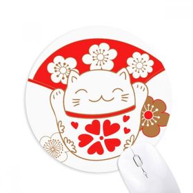 Dıythinker Kiraz Çiçekleri Şanslı Şans Kedi Japon Baskılı Yuvarlak Kaymaz Kauçuk Mouse Pad