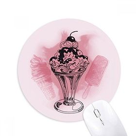 Dıythinker Kiraz Çikolatalı Dondurma Popsicles Baskılı Yuvarlak Kaymaz Kauçuk Mouse Pad