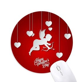 Dıythinker Kırmızı Beyaz Melek Mutlu Sevgililer Günü Baskılı Yuvarlak Kaymaz Kauçuk Mouse Pad