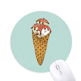 Dıythinker Kırmızı Beyaz Yumurta Konileri Dondurma Topu Baskılı Yuvarlak Kaymaz Kauçuk Mouse Pad