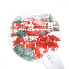 Dıythinker Kırmızı Çatı Rusya Bina Boyama Baskılı Yuvarlak Kaymaz Kauçuk Mouse Pad