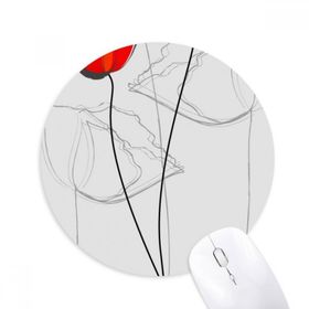 Dıythinker Kırmızı Çiçek Bud Soyut Sanat Mısır Gelincik Baskılı Yuvarlak Kaymaz Kauçuk Mouse Pad