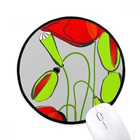 Dıythinker Kırmızı Çiçekler Yeşil Tomurcukları Soyut Mısır Haşhaş Yuvarlak Kaymaz Mouse Pad