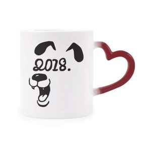 Dıythinker Kırmızı Çok Renkli 2018 Happy New Year Komik Büyük Köpek Şekil Isıya Duyarlı Kalp Kupa