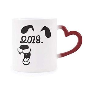 Dıythinker Kırmızı Çok Renkli 2018 Happy New Year Komik Büyük Köpek Şekil Isıya Duyarlı Kalp Kupa