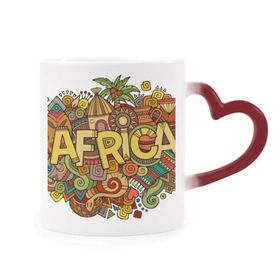 Dıythinker Kırmızı Çok Renkli Afrika Aborijin Sanat Deseni Tribal Şekil Isıya Duyarlı Kalp Kupa