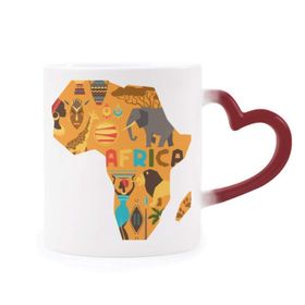 Dıythinker Kırmızı Çok Renkli Afrika Haritası Fil Afrika Savana İllüstrasyon Isıya Duyarlı Kalp Kupa