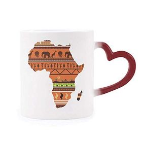 Dıythinker Kırmızı Çok Renkli Afrika Kıtası Adı Manzara Haritası Isıya Duyarlı Kalp Kupası