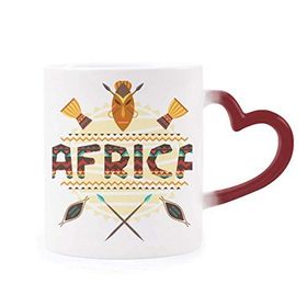 Dıythinker Kırmızı Çok Renkli Afrika Süslü Metin Totem İşaretleri Isıya Duyarlı Kalp Kupası
