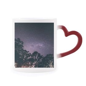 Dıythinker Kırmızı Çok Renkli Ağaçlar Yıldızlar Samanyolu Gece Gökyüzü Isıya Duyarlı Kalp Kupası
