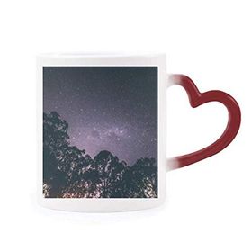Dıythinker Kırmızı Çok Renkli Ağaçlar Yıldızlar Samanyolu Gece Gökyüzü Isıya Duyarlı Kalp Kupası