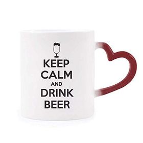 Dıythinker Kırmızı Çok Renkli Alıntısı Keep Calm And Drink Beer Morphing Isıya Duyarlı Kalp Kupası