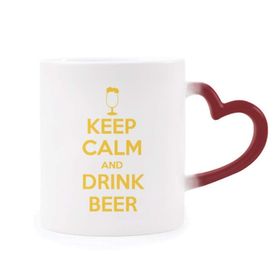 Dıythinker Kırmızı Çok Renkli Alıntısı Keep Calm And Drink Beer Sarı Renk Isıya Duyarlı Kalp Kupası