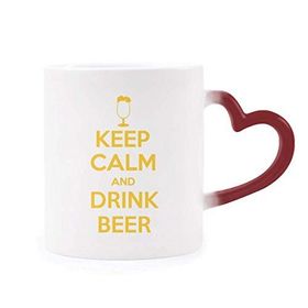Dıythinker Kırmızı Çok Renkli Alıntısı Keep Calm And Drink Beer Sarı Renk Isıya Duyarlı Kalp Kupası