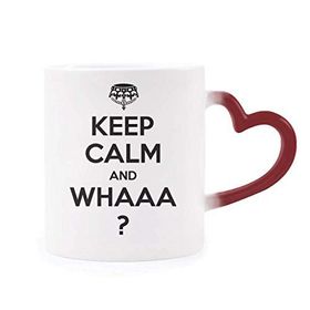 Dıythinker Kırmızı Çok Renkli Alıntısı Keep Calm And Whaaa Siyah Isıya Duyarlı Kalp Kupası