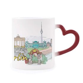 Dıythinker Kırmızı Çok Renkli Almanya Berlin Kent Simgesi Mimarisi Şekil Isıya Duyarlı Kalp Kupası