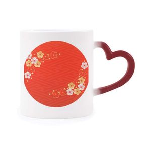 Dıythinker Kırmızı Çok Renkli Altın Kırmızı Sakura Desenli Japon Şekil Isıya Duyarlı Kalp Kupası
