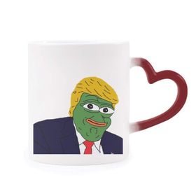 Dıythinker Kırmızı Çok Renkli America Başkan Kurbağa Trump Komik Resim Isıya Duyarlı Kalp Kupa