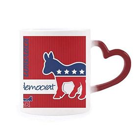 Dıythinker Kırmızı Çok Renkli America Eşek Amblemi Demokrat Şekil Isıya Duyarlı Kalp Kupası