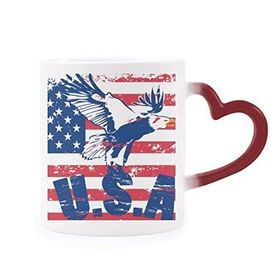 Dıythinker Kırmızı Çok Renkli Amerika Bayrağı Haliaeetus Leucocephalus Kartal Isıya Duyarlı Kalp Kupası