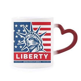 Dıythinker Kırmızı Çok Renkli Amerika Bayrağı Özgürlük Heykeli Desenli Şekil Isıya Duyarlı Kalp Kupa