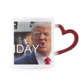 Dıythinker Kırmızı Çok Renkli Amerikan Başkanı Trump Saçma Resim Isıya Duyarlı Kalp Kupa