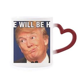 Dıythinker Kırmızı Çok Renkli Amerikan Başkanı Trump Saçma Resim Isıya Duyarlı Kalp Kupa
