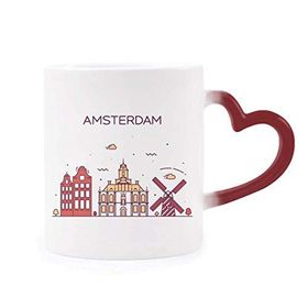 Dıythinker Kırmızı Çok Renkli Amsterdam Düz Kent Simgesi Isıya Duyarlı Kalp Kupası