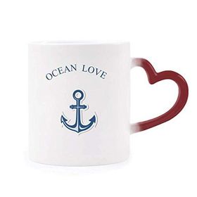 Dıythinker Kırmızı Çok Renkli Anchor Ocean Love Deniz Yelkenli Mavi Şekil Isıya Duyarlı Kalp Kupası