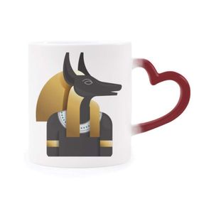 Dıythinker Kırmızı Çok Renkli Antik Mısır Anubis Sanat Deseni Şekil Isıya Duyarlı Kalp Kupa