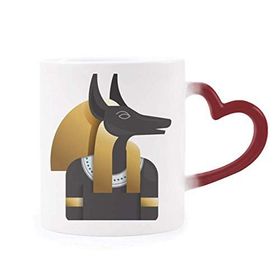 Dıythinker Kırmızı Çok Renkli Antik Mısır Anubis Sanat Deseni Şekil Isıya Duyarlı Kalp Kupa
