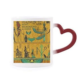 Dıythinker Kırmızı Çok Renkli Antik Mısır Firavun Sanat Deseni Şekil Isıya Duyarlı Kalp Kupa