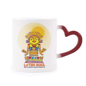 Dıythinker Kırmızı Çok Renkli Antik Mısır Latin Ruh Heykeli Desen Şekil Isıya Duyarlı Kalp Kupa