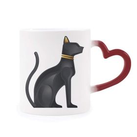 Dıythinker Kırmızı Çok Renkli Antik Mısır Soyut Siyah Kedi Desenli Şekil Isıya Duyarlı Kalp Kupası